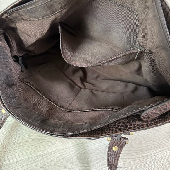 Etienne Aigner Women's Olive Green Croc Embossed Leather Tote Bag - Picture 8 of 16